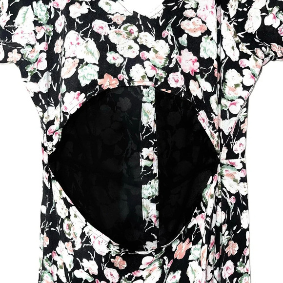 Anthropologie Pins and Needles Black Floral Print Open Back Maxi Dress Medium - Picture 8 of 13